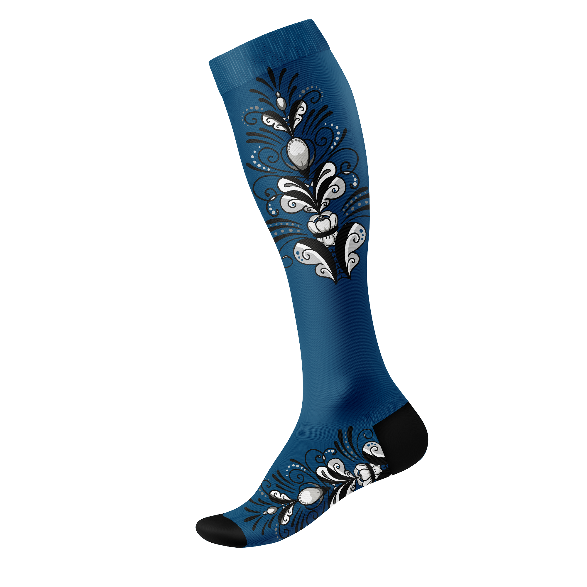 Black and White Kurbits Navy Knee High Socks