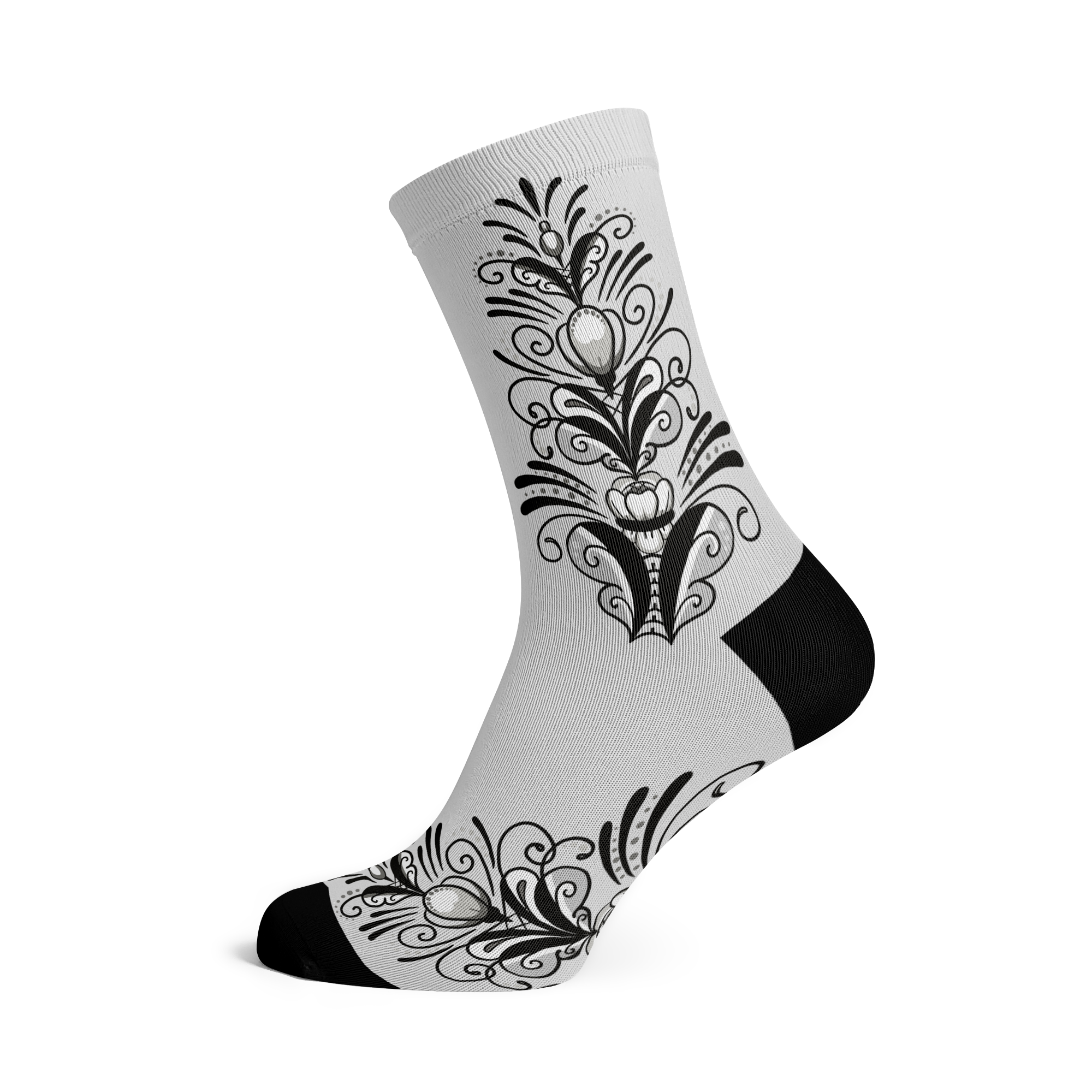 Black and White Kurbits Grey Crew Socks