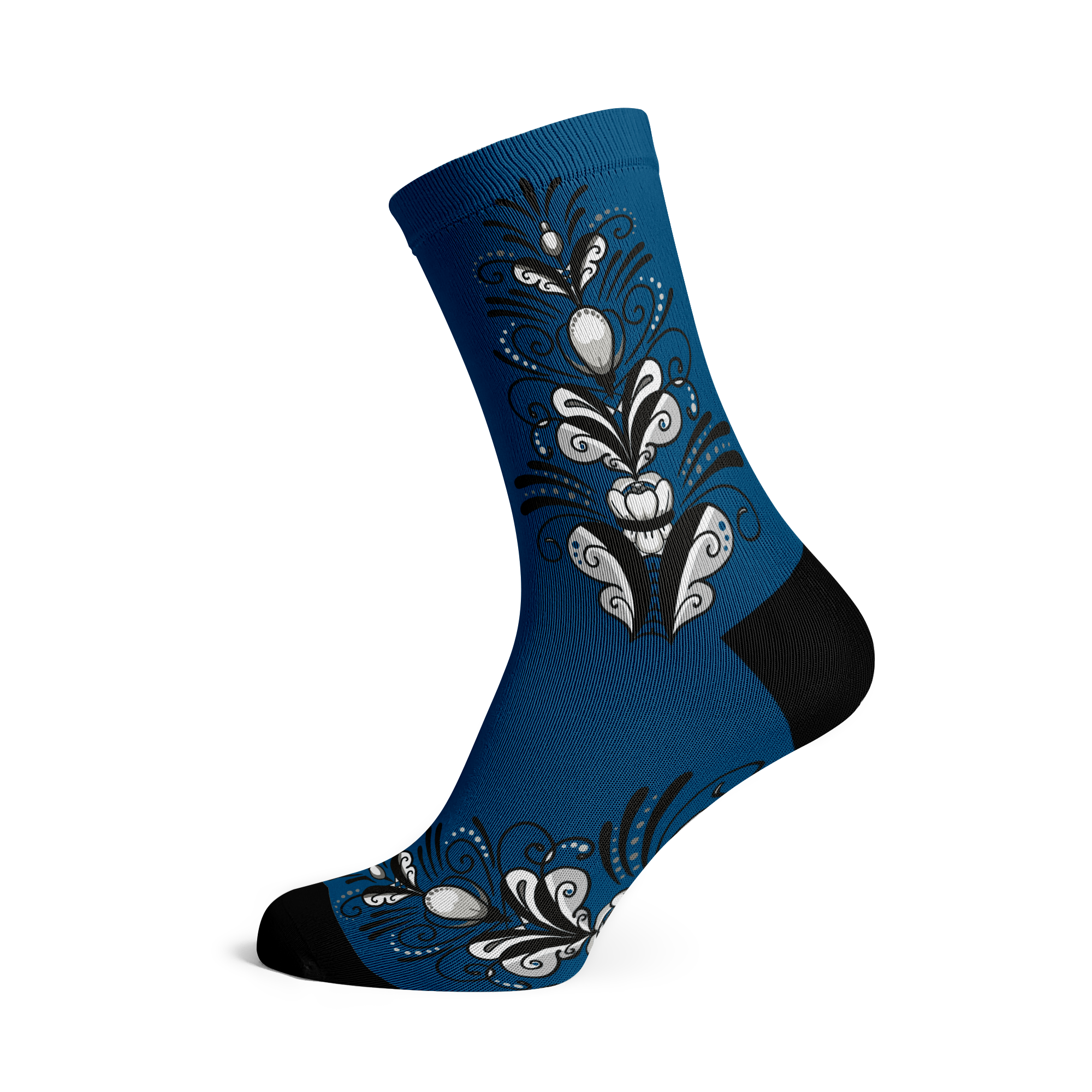 Black and White Kurbits Navy Crew Socks